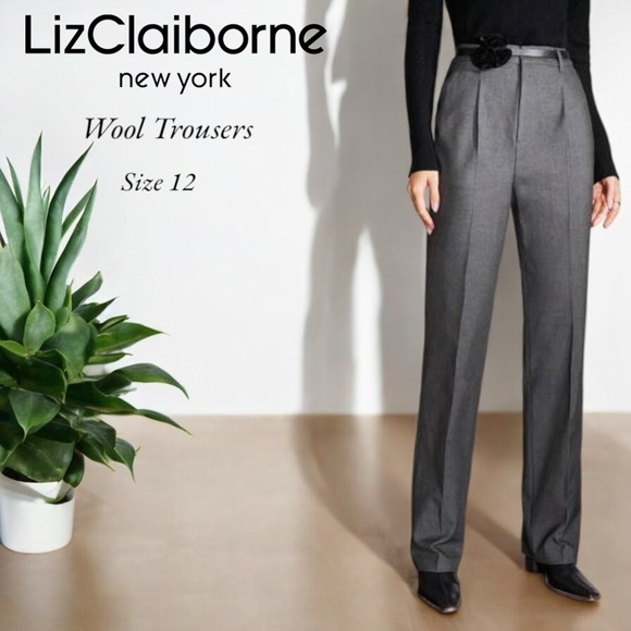 Liz Claiborne Pants - Liz Claiborne Collection Wool Gray High-Waisted Trousers